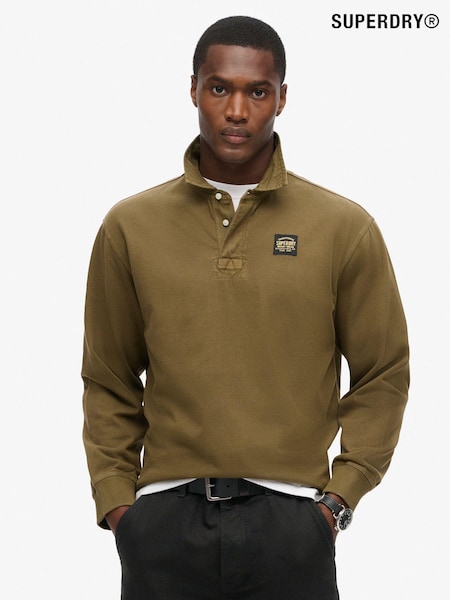 Superdry Green Contrast Stitch Long Sleeves Rugby 100% Cotton Shirt (805671) | €68