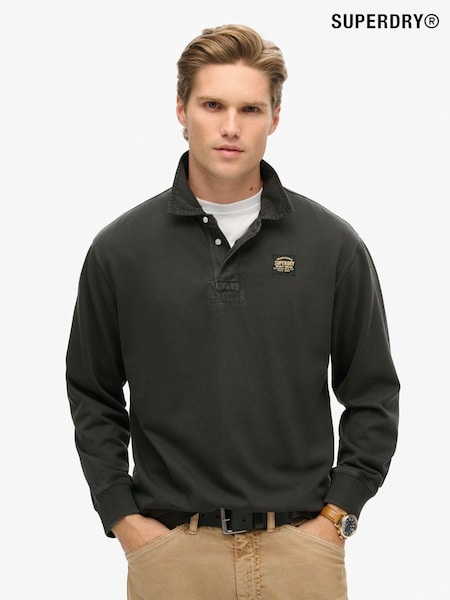 Superdry Black Contrast Stitch Long Sleeves Rugby 100% Cotton Shirt (805693) | €68