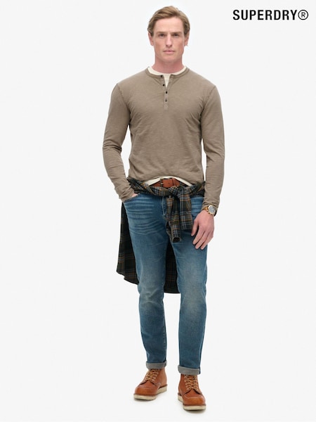 Superdry Brown 100% Cotton Slub Long Sleeve Jersey Grandad Top (805705) | R$ 345