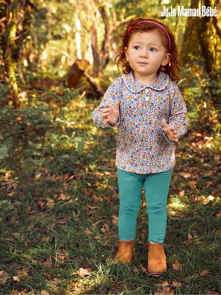 JoJo Maman Bébé Cream Girls' Orchard Ditsy Floral Peter Pan Top (805730) | €22