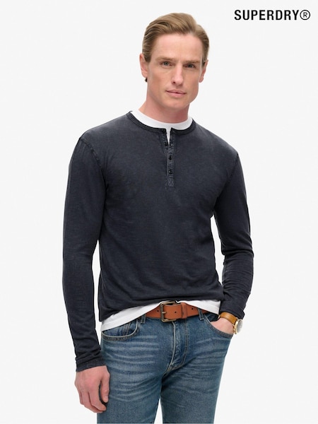 Superdry Blue 100% Cotton Slub Long Sleeve Jersey Grandad Top (805742) | 173 QAR