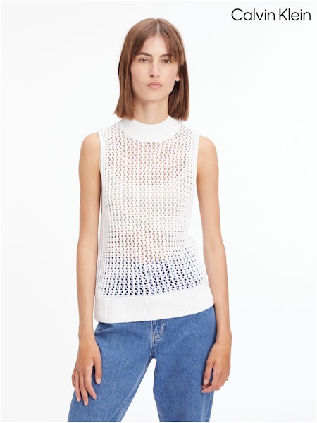 Calvin Klein Openwork High-Neck Tank White Jumper (805766) | €102