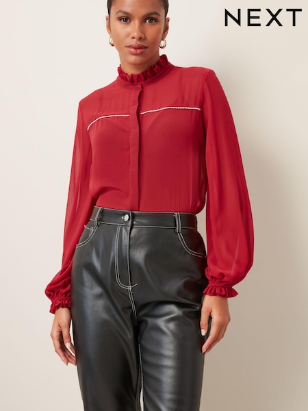 Red Frill Collar Blouse With Pearl Trim (805770) | €11