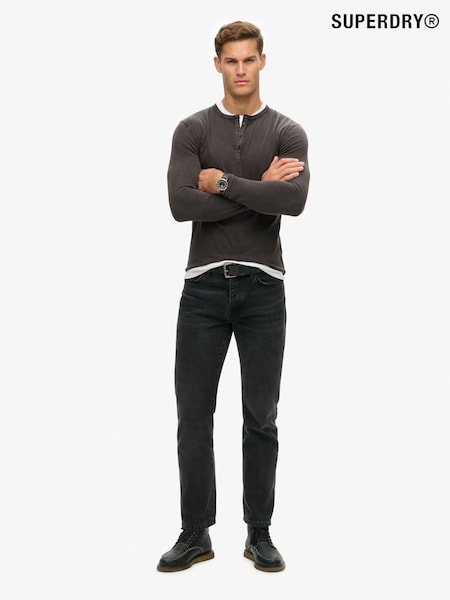 Superdry Black 100% Cotton Slub Long Sleeve Jersey Grandad Top (805796) | 111 SAR