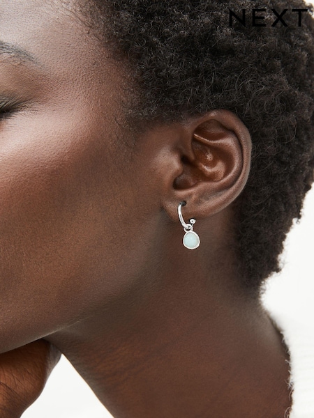 Gold/Silver Plated Sterling Silver Semi Precious Stone Hoop Earrings (805949) | €4