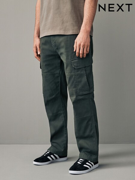 Green Khaki Straight Fit Cotton Stretch Cargo Trousers (806095) | €8
