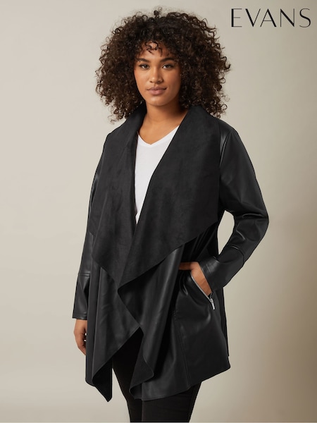 Black - Evans Faux Leather Waterfall Jacket