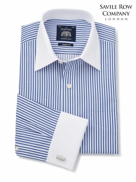 Savile Row Company Classic Fit Blue Savile Row Co Stripe Double Cuff 100% Cotton Shirt (806441) | €73
