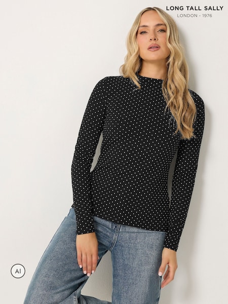 Black - Long Tall Sally Polka Dot Long Sleeve High Neck Top