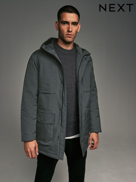 Charcoal Grey Shower Resistant Padded 4 Pocket Parka Coat (806946) | €113