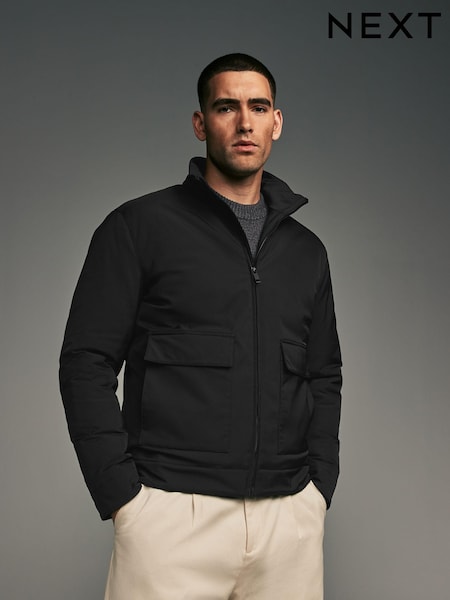 Black Shower Resistant Padded Funnel Neck Coat (806980) | AED173