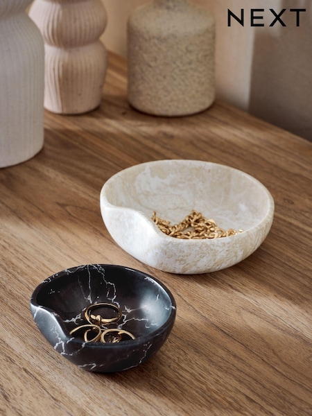 Set of 2 Black/Neutral Marble Effect Trinket Dishes (807138) | R$ 135