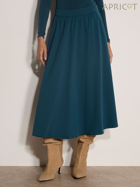 Blue - Apricot Brushed Twill A-line Midi Skirt