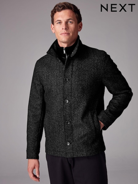 Charcoal Grey Mock Gilet Herringbone Padded Jacket with Wool (807633) | 308 QAR