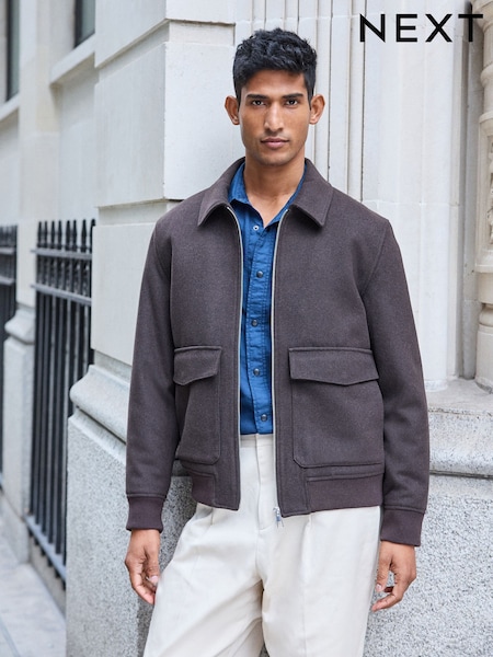 Brown Zip Through Padded Jacket with Wool (807661) | AED194