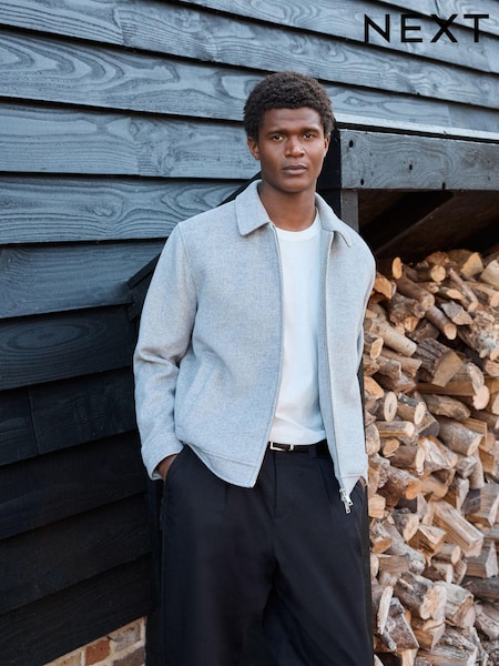Light Grey Soft Touch Padded Harrington Jacket with Wool (807662) | €21