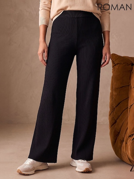 Black - Roman Rib Knitted Trousers