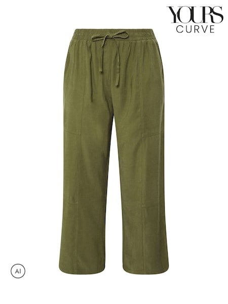 Green - Yours Curve Wide Leg Twill Trousers