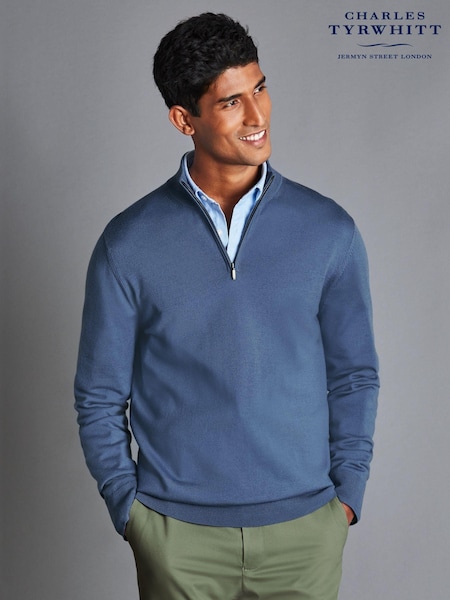 Charles Tyrwhitt Blue Pure Merino Quarter Zip Jumper (808071) | €114