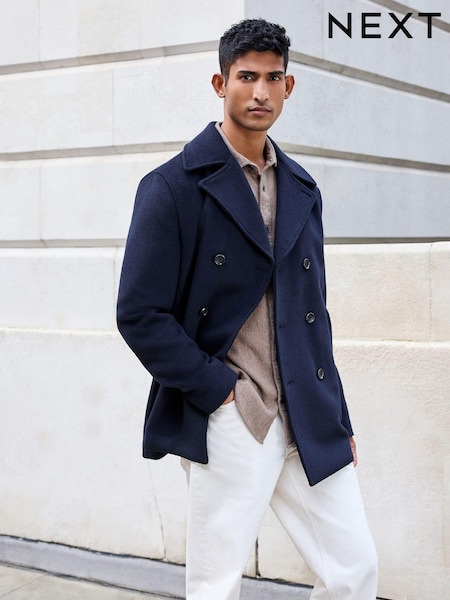 Navy Blue Soft Touch Peacoat with Wool (808130) | $137