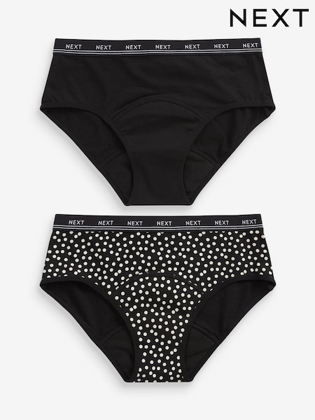 Black Spot Print Short Medium Flow Period Knickers 2 Pack (808181) | €13