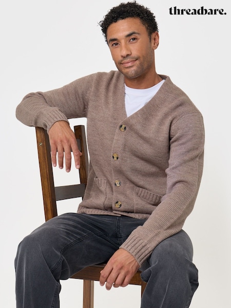 Cream - Regular Threadbare Wool Blend V-neck Cardigan
