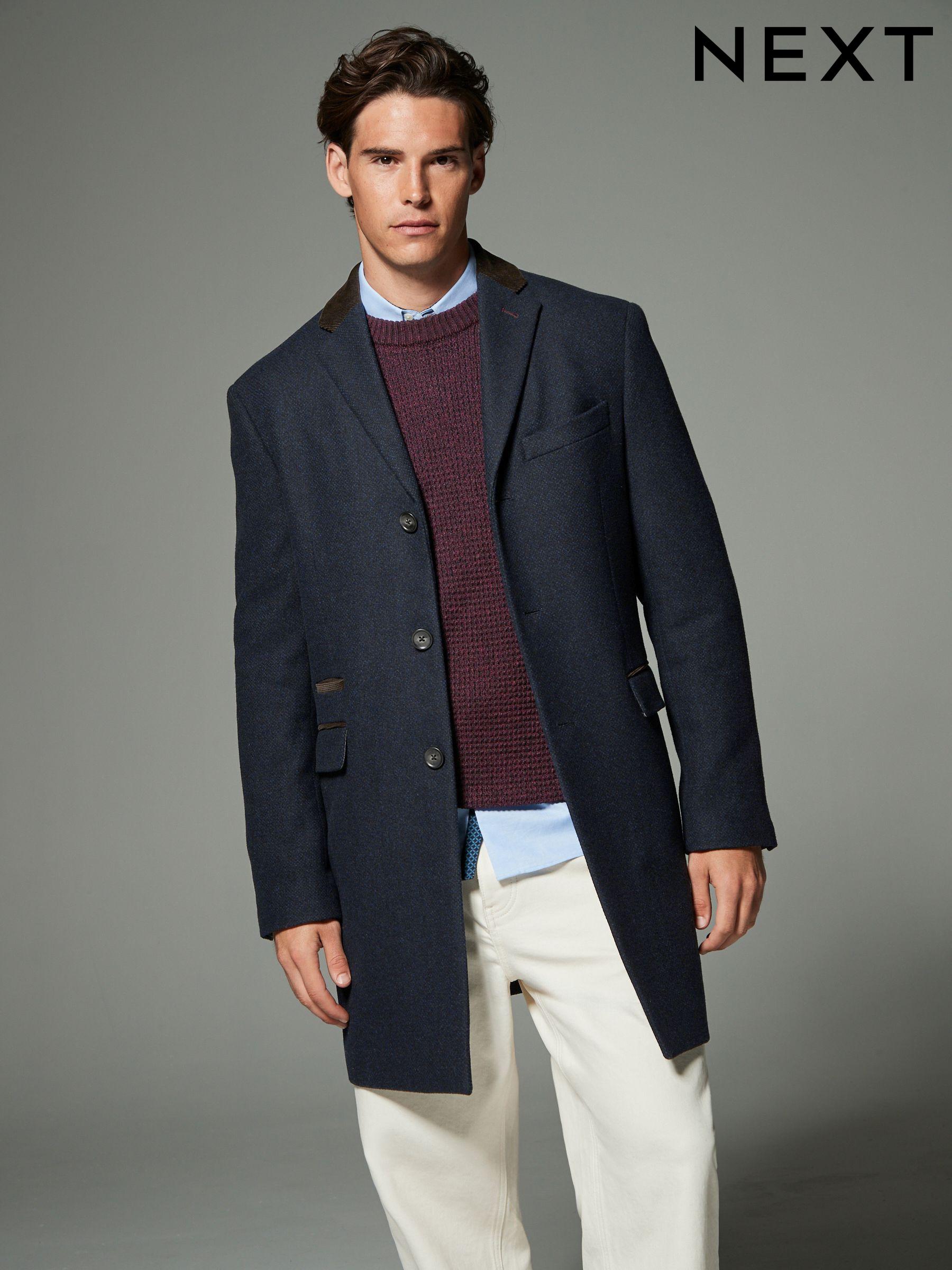 Men s Coats Blue Overcoat Plain Coatsandjackets Next United Arab Emirates