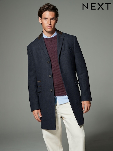 Navy Blue Wool Rich Epsom Coat with Cord Collar (808240) | €56