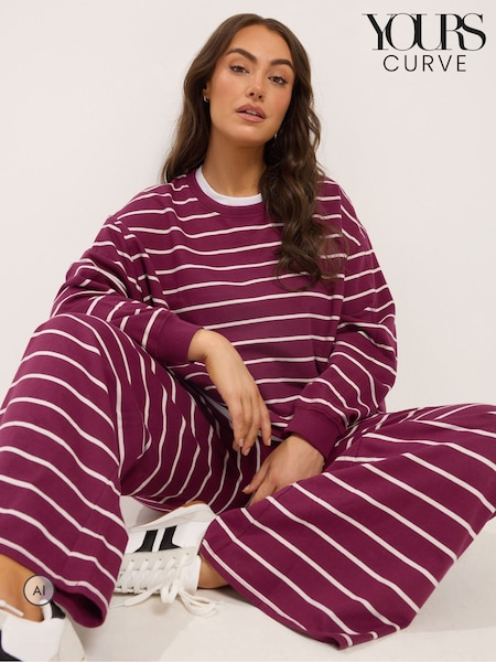Púrpura - Yours Curve 2-in-1 Stripe Top & Trousers Co-ord Set