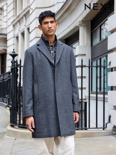 Charcoal Grey Wool Blend Mock Gilet Smart Epsom Overcoat (808285) | €136