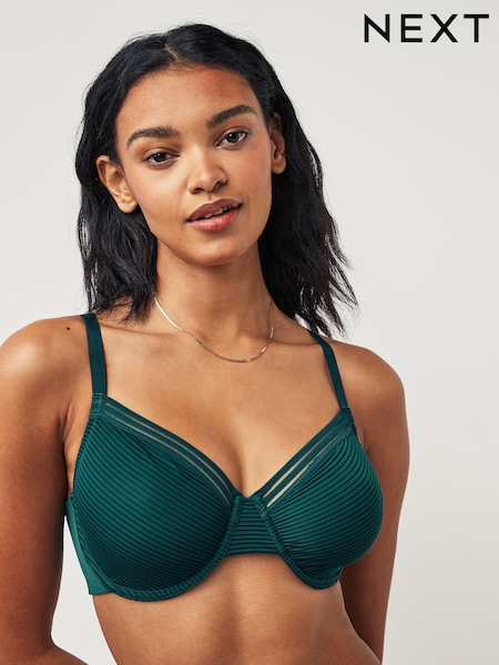 Teal Blue DD+ Stripe Minimising Non Pad Full Cup Bra (808369) | €15