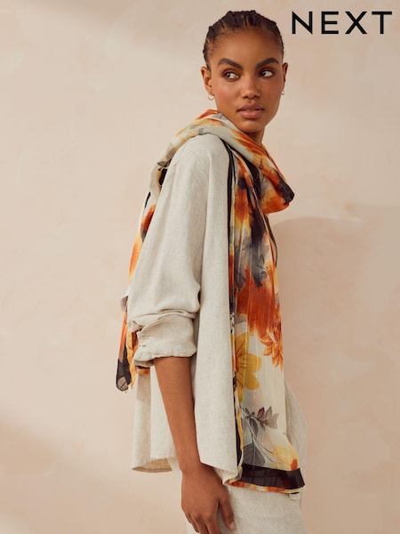 Orange Floral With Sparkle Lightweight Scarf (808634) | €8.50