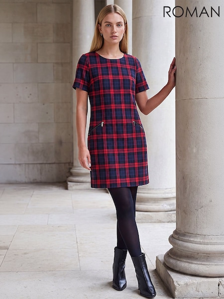 Red - Roman Tartan Check Shift Dress