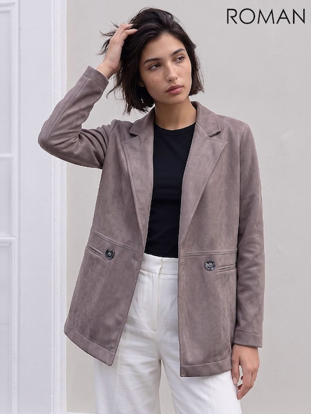 Grey - Roman Petite Faux Suede Jacket