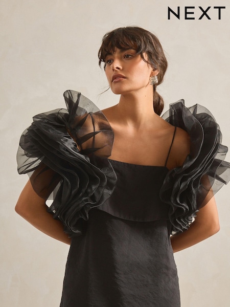Black N.Premium Organza Ruffle Sleeve Bolero Cover-Up (809109) | AED100