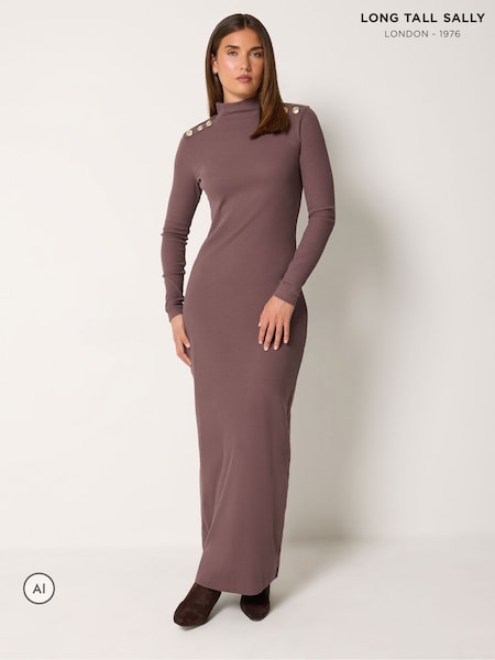 Purple - Long Tall Sally Ribbed Shoulder Button Maxi Dress