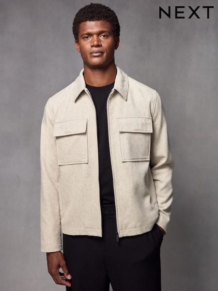 بيج فاتح كريم - Wool Blend Shacket (809389) | ‏31 ر.ع.‏