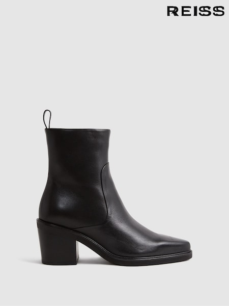 Negru - Reiss Sienna Leather Heeled Western Boots (809405) | 1,881 LEI