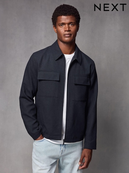 Navy Blue Wool Blend Shacket (809433) | AED302