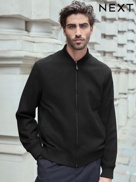 Black Wool Blend Bomber Jacket (809518) | AED129