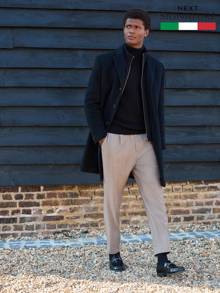 Black Signature Soft Touch Wool Rich Padded Italian Fabric Funnel Neck Coat (809545) | €262