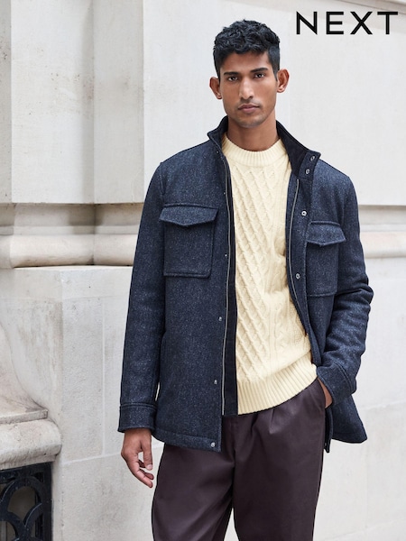 Charcoal Grey Donegal Texture Four Pocket Padded Coat with Wool (809615) | €21