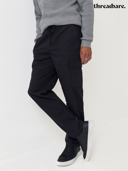 Negro - Regular Threadbare Regular Fit Cotton Cargo Trousers