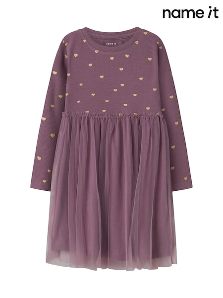 Violet - Name It Heart Print Jersey And Tulle Dress