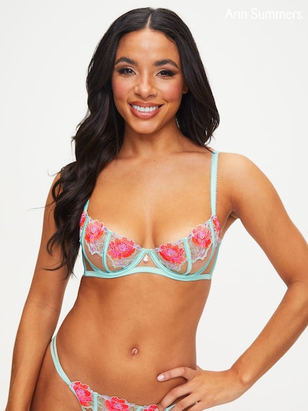 Ann Summers Blue Caged Rose Floral Embroidery Non Padded Balcony Bra (810105) | €22.50