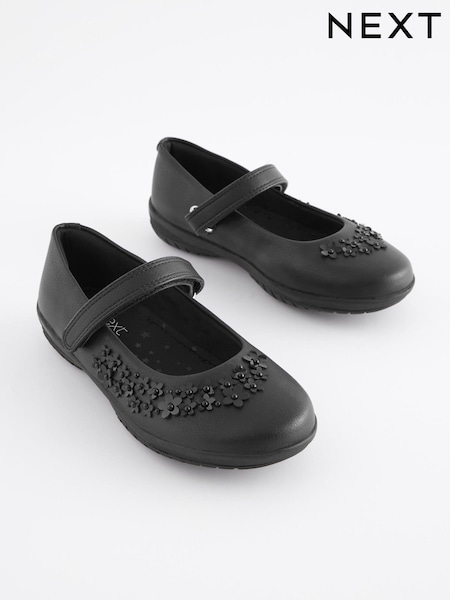 Black Standard Fit (F) School Flower Mary Jane Shoes (810409) | €15 - €21