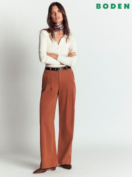 Brown - Boden Mayfair Pleat Detail Trousers