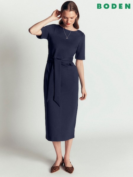 Blue - Boden Belted Ponte Midi Dress