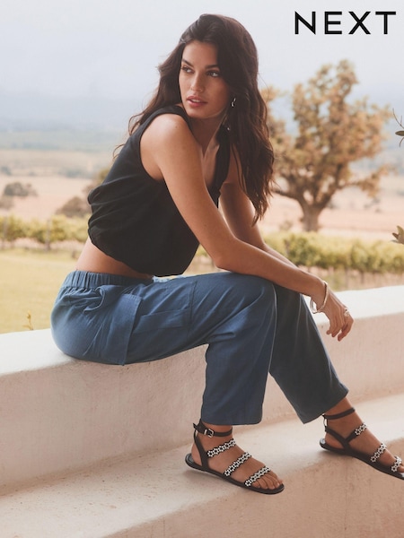 Bleu - Pantalon élégant en lin Blend cargo effilé (811288) | € 4