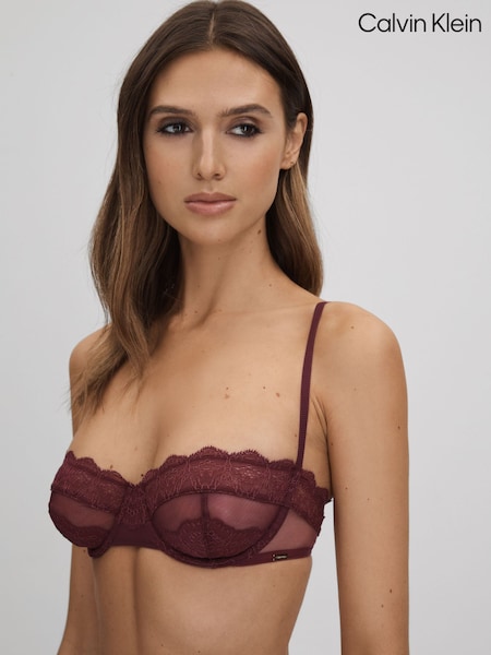 Calvin Klein Tawny Port Underwear Mesh Lace Balconette Bra (811571) | 4,206 UAH
